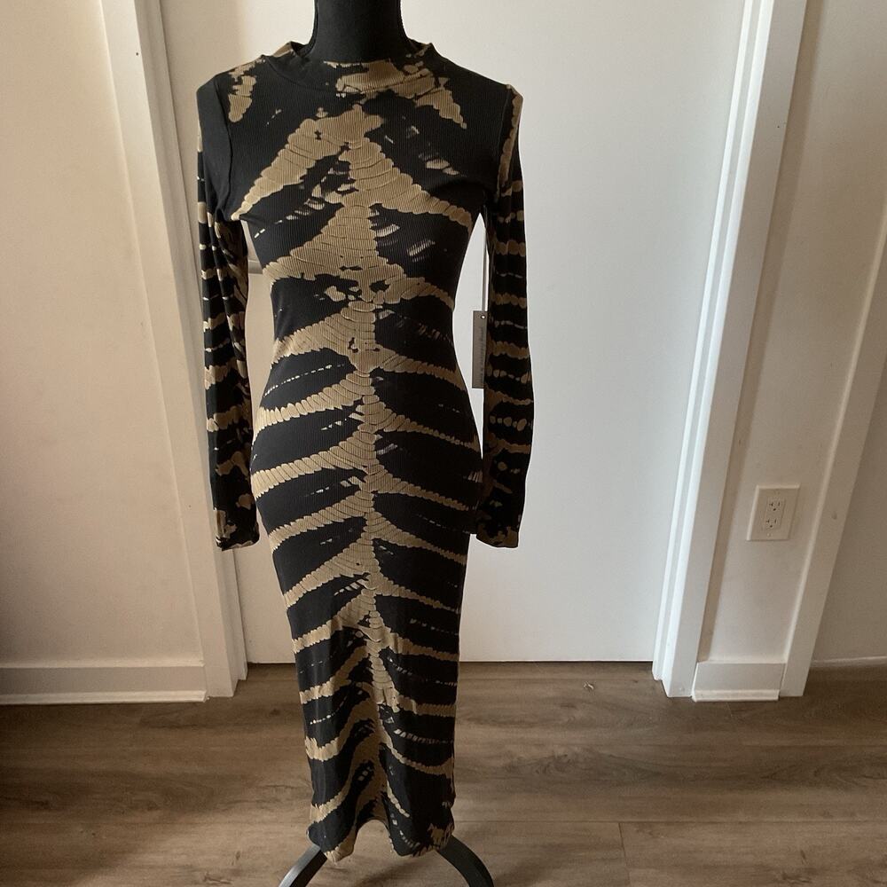 Young Fabulous & Broke Skeleton Maxi Dress Ribbed Long Sleeve Shibori Tie Dye